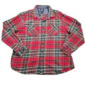 Lands End Shirt Mens XL Red Plaid Flannel Button Front Dual Chest Pockets Cotton